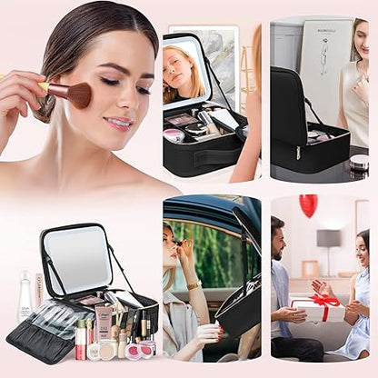 COSMETIQUERA GRANDE CON ESPEJO Y LUZ LED RECARGABLE + ENVIO GRATIS! 🎁