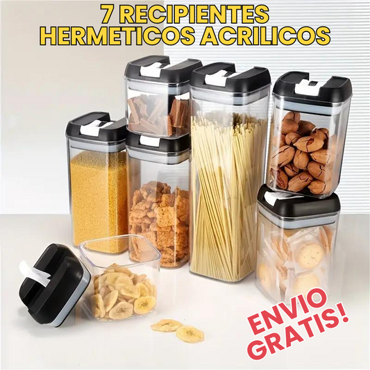 KIT DE 7 RECIPIENTES HERMÉTICOS EN ACRILICO GRUESO + ENVÍO GRATIS